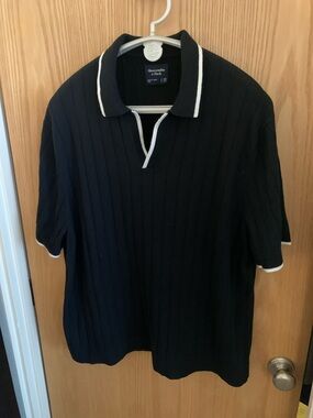 Abercrombie & Fitch Black Johnny Collar Polo with White Trim
